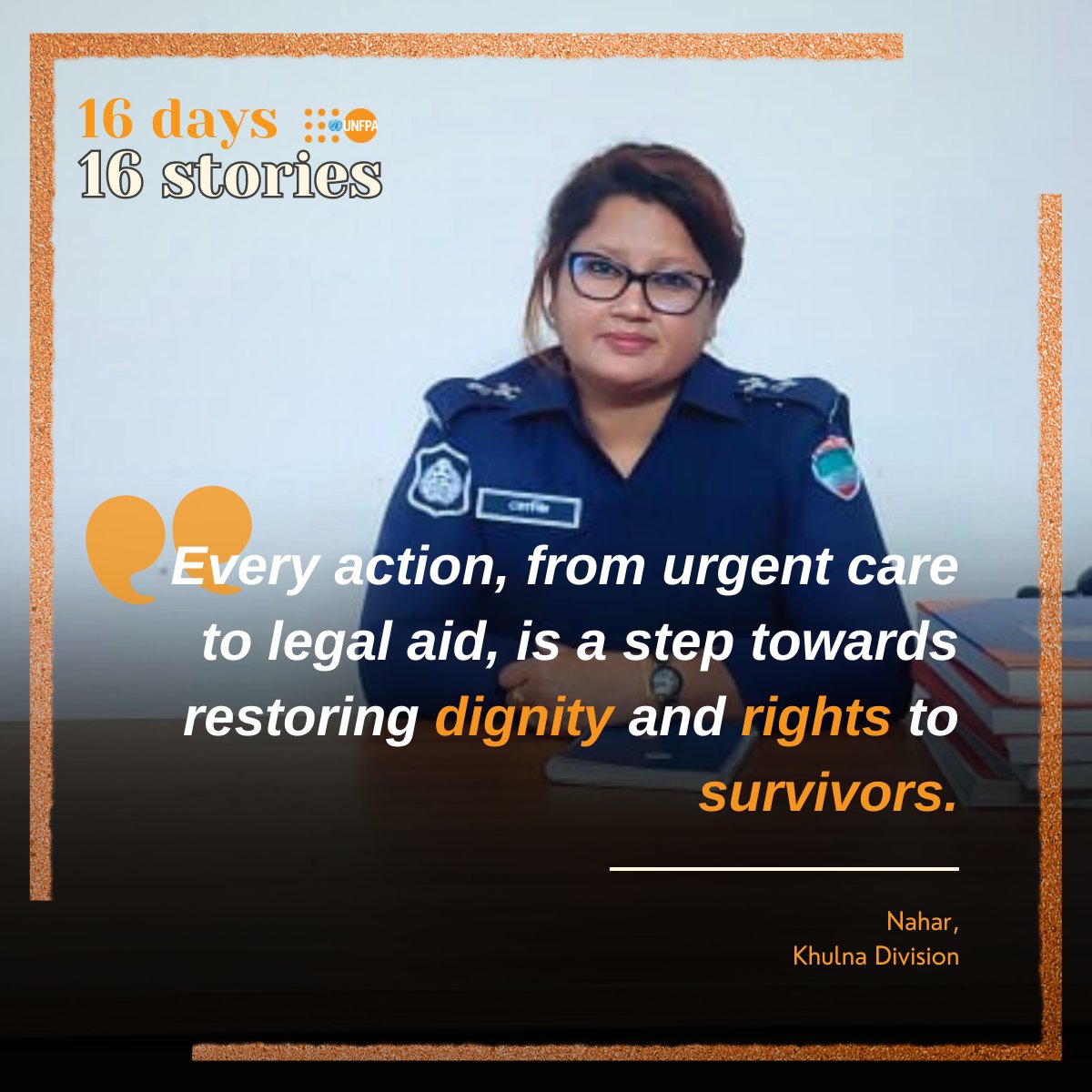 UNFPABangladesh's tweet photo. Day 13: Nahar is a courageous woman speaking out against GBV and dedicated to empowering women about their rights. 

These are our heroes: police, midwives, community health workers, and social workers. Their dedication makes a difference. #16DaysOfActivism #FRONTLINEHERO https://t.co/1cSxUVXmTJ