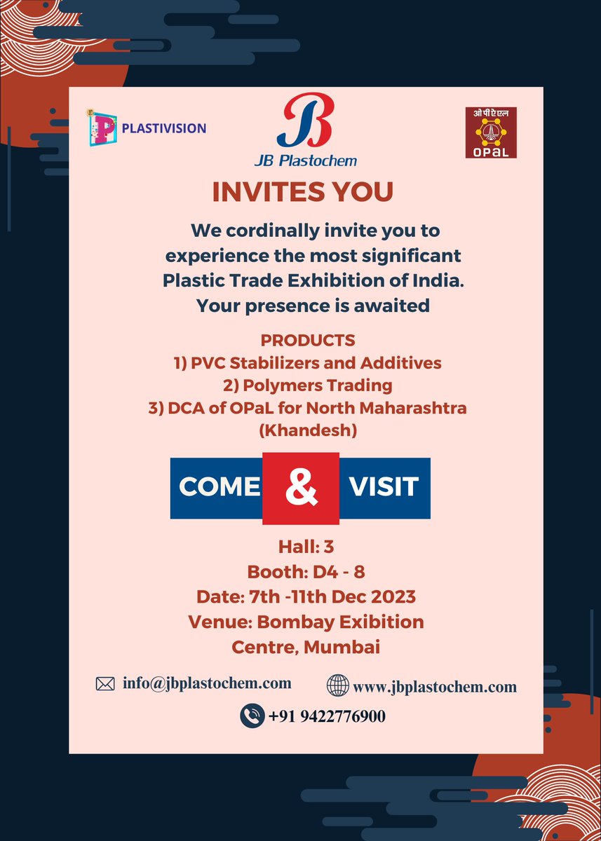 The largest trade show of the day just got launched.Visit our booth, which is located in Hall 3, stand Number D4-8. We are excitedly awaiting your visit..... 
#plastivision2023#largest trade show#plasticexibition#mumbaiexpo#plasticsinmumbai #plasticsinnovation#plastictechnology#