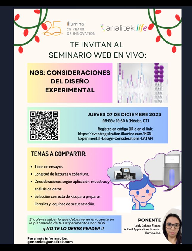 AnalitekLife's tweet photo. No te pierdas el Webinar sobre #NGS de #Illumina LATAM | NGS: Consideraciones del diseño experimental

✏ https://t.co/nIZFgjBkEZ
📅 Jueves, 7 de Diciembre, 2023
9:00 AM - 10:30 AM (Mexico) https://t.co/8Cm203bll2