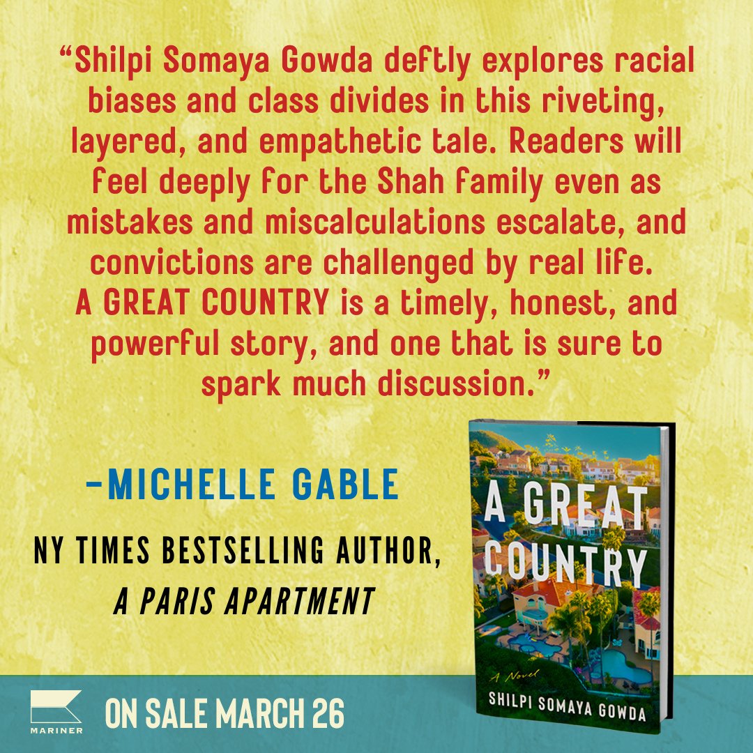 So grateful to @mgablewriter for these generous words about the forthcoming A GREAT COUNTRY.