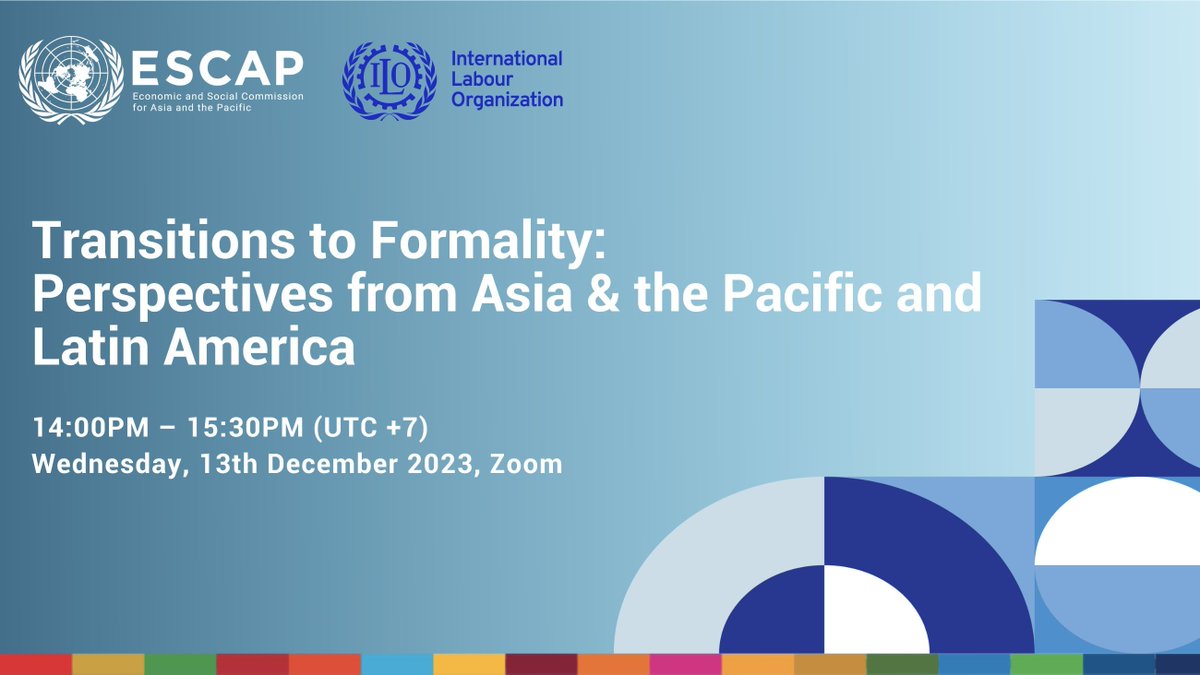 UNESCAP's tweet photo. Join our upcoming webinar!!
Engage with policymakers on #PolicyStrategy for transitioning to formality, the role of #SouthSouthCooperation and explore our report findings
๐๏ธ 13 December
๐ 14:00 -15:30 (UCT+7)
๐ค @UNESCAP @ILOAsiaPacific @APCColombia
๐ https://t.co/Q0oyFzQKMy https://t.co/jbI74zZ6WN
