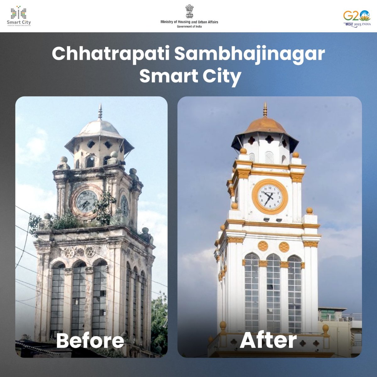 SmartCities_HUA's tweet photo. Shahgunj Clock Tower Regain Its lost Glory!

Over time, it developed architectural damage and was lying in ruins. #AurangabadSmartCity renovated and restored the heritage clock tower. 

#SmartCitiesInNewIndia https://t.co/ZjATS4bHgj