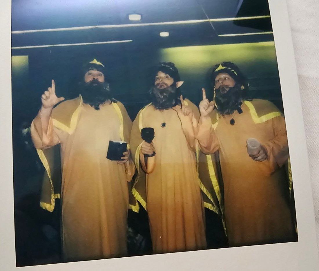 MortTheUnwise's tweet photo. While we were out as the three Harkinians during MFF, folks were kind enough too hook us up cryptid polaroid photos Sunday night!  I don't recall who took the one in the games room, the round one is courtesy of @noijom!

 I will treasure these, thank you! https://t.co/hBMz1J2R3b