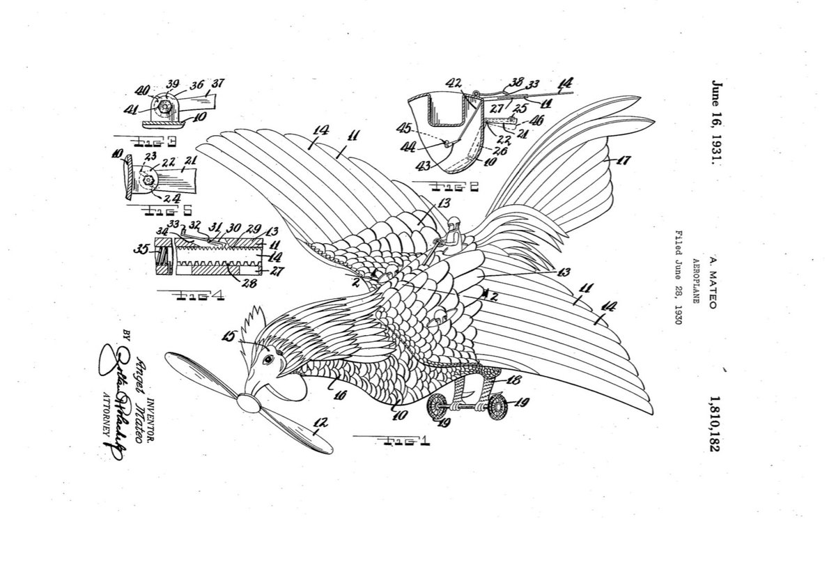 timecaptales's tweet photo. 1931 patent for, “an aeroplane of rooster shape” https://t.co/1BSM89UIXT