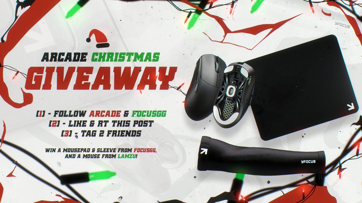 🎄 ARCADE CHRISTMAS GIVEAWAY 🎄

• 1x LAMZU Maya Gaming Mouse 
• 1x FOCUS Ambition Mousepad &amp; 1x Arm Sleeve

TO ENTER 👇
✅ Follow <a href="/ArcadeESP/">Arcade</a> &amp; <a href="/FOCUSGGAU/">FOCUS®</a> 
✅ Like &amp; RT 
✅ Tag 2 Friends

Winner Announced 25/12!
#Giveaway #LAMZU <a href="/Lamzugear/">LAMZU Gear</a>