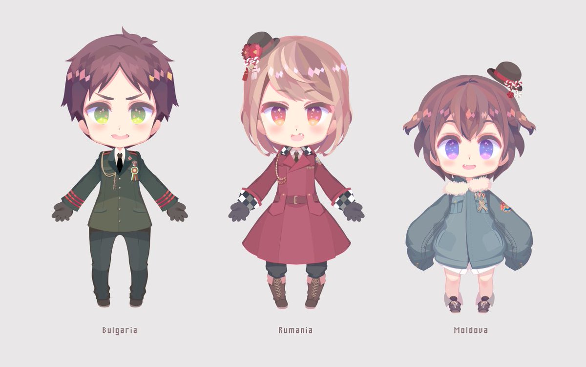 ブルガリア、ルーマニア、モルドバの南東欧の三ヵ国のミニキャラです