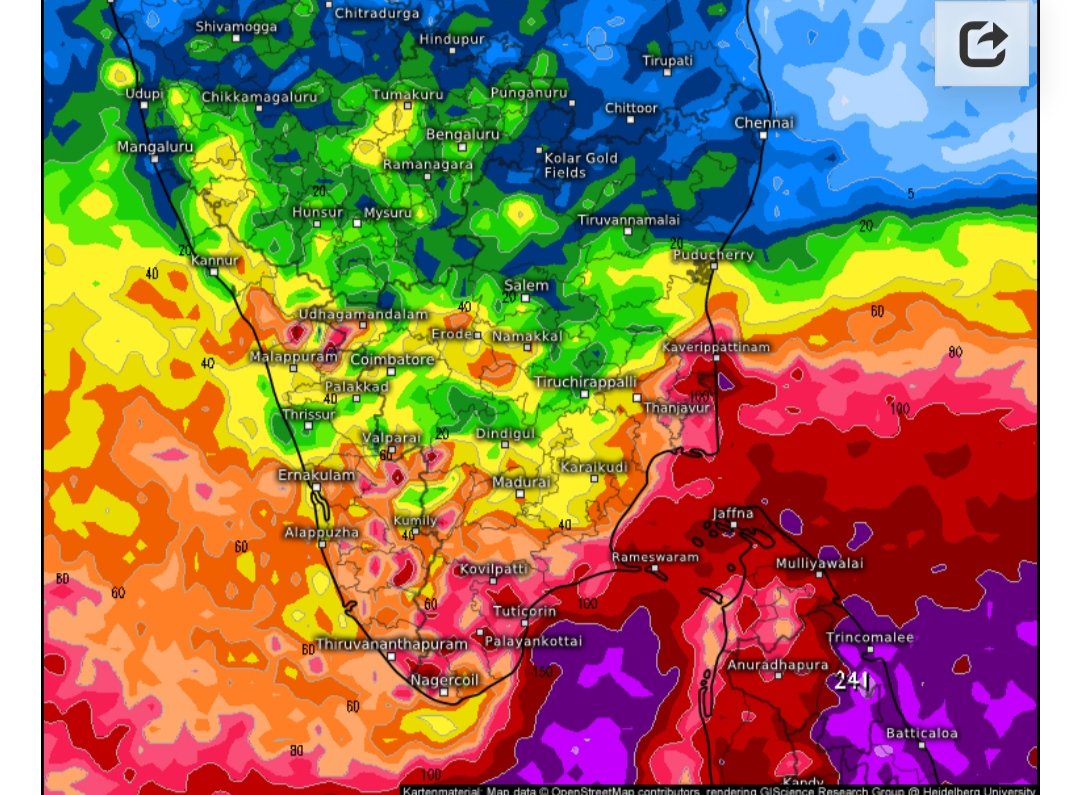 A fresh circulation in Arabian sea will increase some rains for next one week in parts of South , west and Delta #TN. Coming days too these areas will continue to see Northeastmonsoon rains as ITCZ will shift downwards.While No significant  rains expected in North #TN, coastal Ap