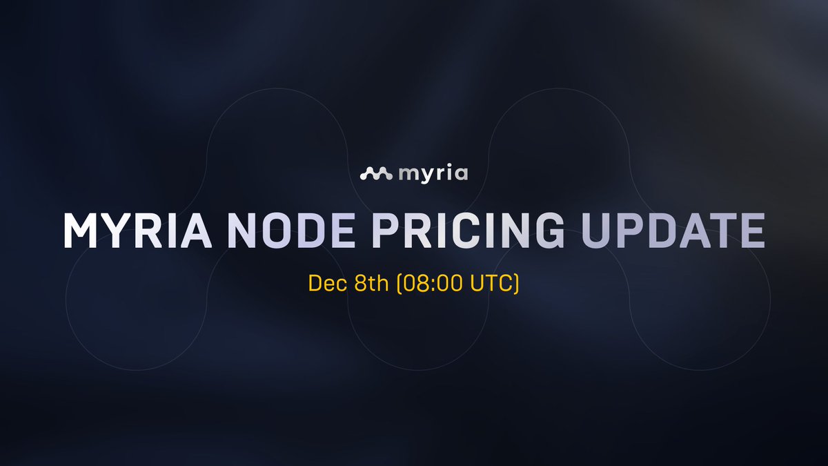 Myria's tweet image. 🚨 Myria Node Price Update
The price of @Myria Node licenses is about to change to meet the surge in demand over the past months.
Starting December 8, the base price of a Myria Node will increase and we’ll be switching from an exponential to a linear price ramp mechanism.…