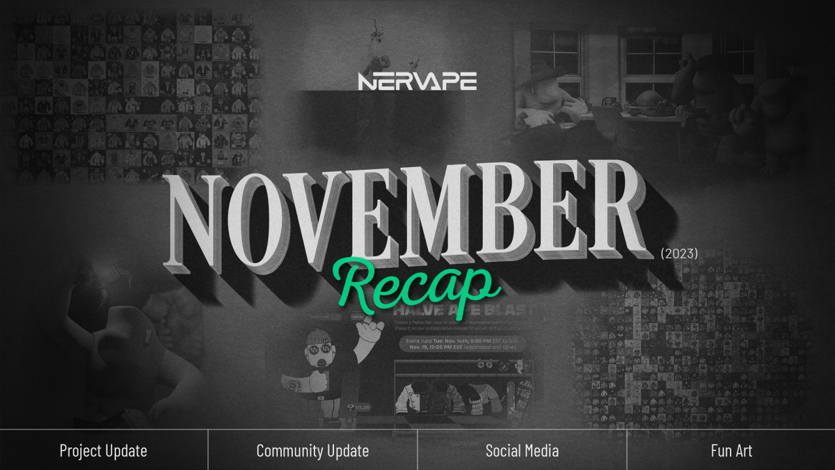 Nervapes's tweet photo. Hi Nervape fam! Hope you're all staying warm this Dec. ☕️ This past Nov. we held our #SpookyNervapes 👻 and #HalveApeBlast 🥳 events! We got to see the creative power of our community. Let’s recap our eventful #November!
Nov. Recap→ https://t.co/i6NIVTqIIB
#NervapeRecap #recap https://t.co/AIG7kFMUCk