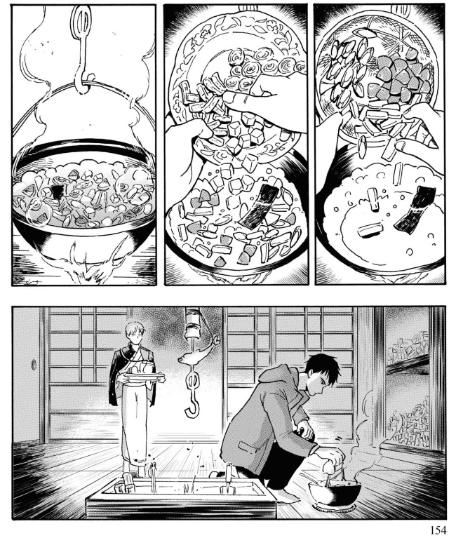 前にも言ったけど昔話が好きなのでここたまらない雰囲気…。囲炉裏に鍋は絶対にうまいやつ。  ▼試し読み kawamuramarina.com/2022/10/0…  ▼一巻発売中 kawamuramarina.com/2022/10/0… #滋賀県 #漫画