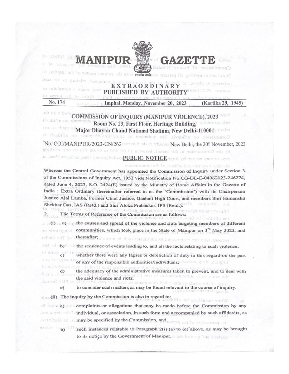 EastImphal's tweet photo. Commission of inquiry (Manipur Violence), 2023 https://t.co/qyso8mLJJo