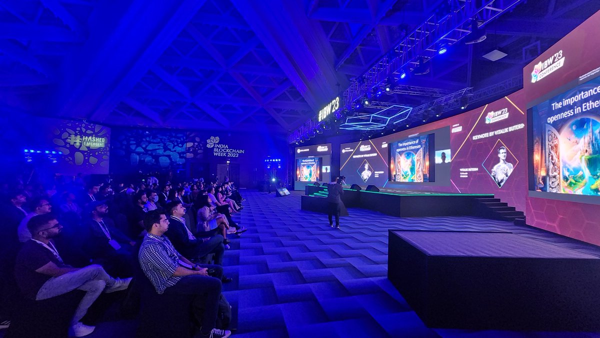 iamabverse's tweet image. Was an absolute honour to Introduce on stage someone who is a historical figure in the web3 books.
Also Beatboxed to energize the audience before getting this gentle giant onstage.
Folks, none other than Vitalik Buterin!
#IBW2023 #IndiaBlockchainWeek #IBW #IBW23 #Ethereum