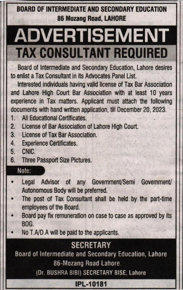 Tax Consultant Required