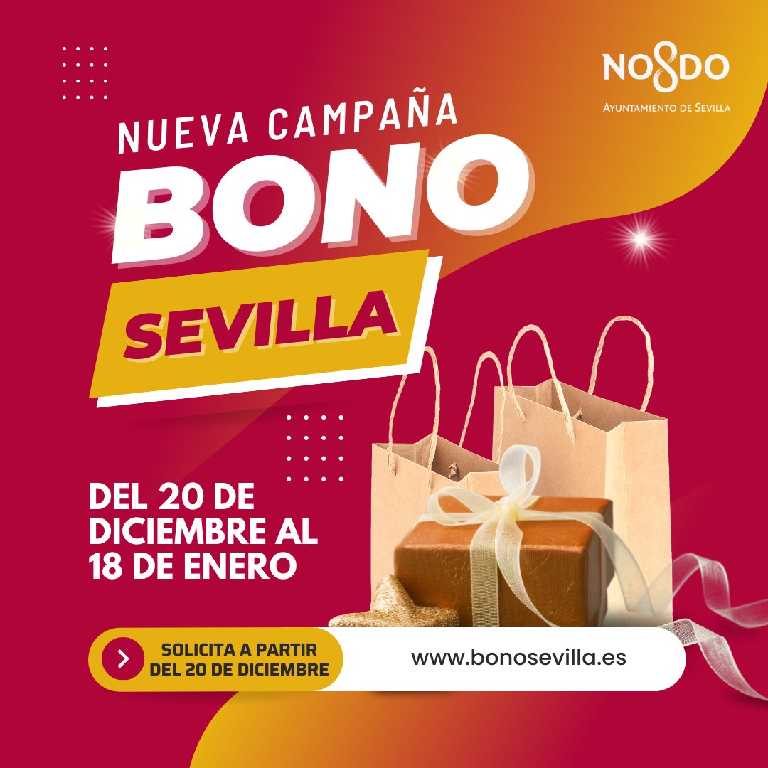 Ayto_Sevilla's tweet photo. 📣🛍️ ¡Vuelve el BonoSevilla para apoyar el negocio local!

🎫 Se repartirán 55 550 bonos con un coste de 15 €, pero con un valor de 25 €, canjeables entre el 20 de diciembre y el 18 de enero

🏬 Los comercios pueden adherirse a partir del este sábado en https://t.co/hCRt0zufE0 https://t.co/g67HuDK1Gy