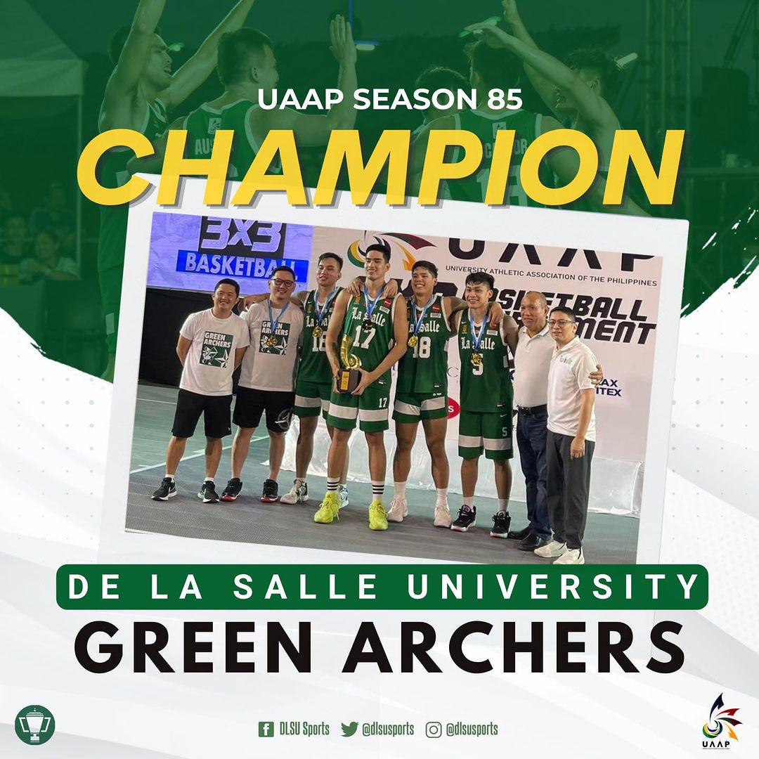 greenbloodedts's tweet photo. 𝟮𝟬𝟮𝟯 𝗶𝘀 𝗳𝗼𝗿 𝗗𝗲 𝗟𝗮 𝗦𝗮𝗹𝗹𝗲 𝗨𝗻𝗶𝘃𝗲𝗿𝘀𝗶𝘁𝘆 ✨

🏆 UAAP Season 85 3x3 DLSU Men's Basketball
🏆 38th Kadayawan Invitational Basketball Tournament
🏆 PBA D-League 2023 DLSU Green Archers
🏆 UAAP Season 86 Men's Basketball Division

Photos: DLSU Sports

#Champions https://t.co/Ftqr7P2euq