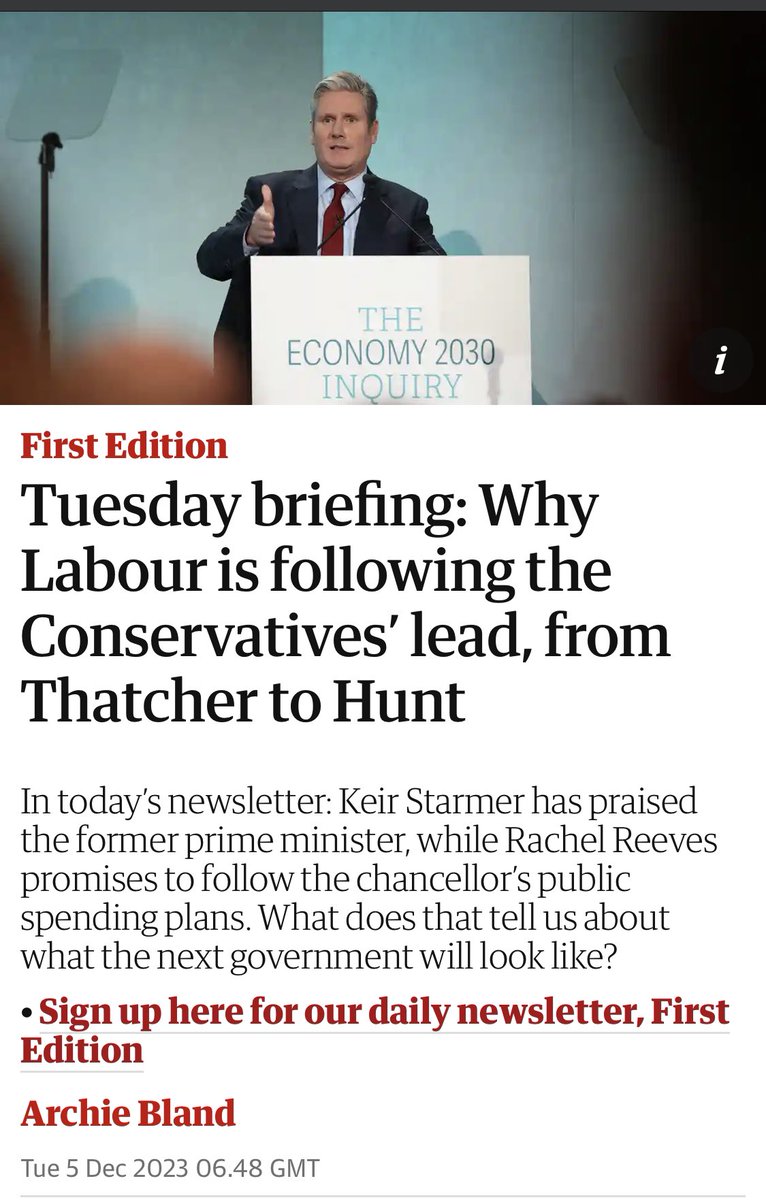 #UKLabour has become the #ToryParty  while ##RachelReeves & #KeirStarmer copy & paste everything from #MargaretThatcher & #ToryChancellor  #JeremyHunt #KeirStarmerMustGo #RachelReevesMustGo #VoteThemAllOut theguardian.com/world/2023/dec…