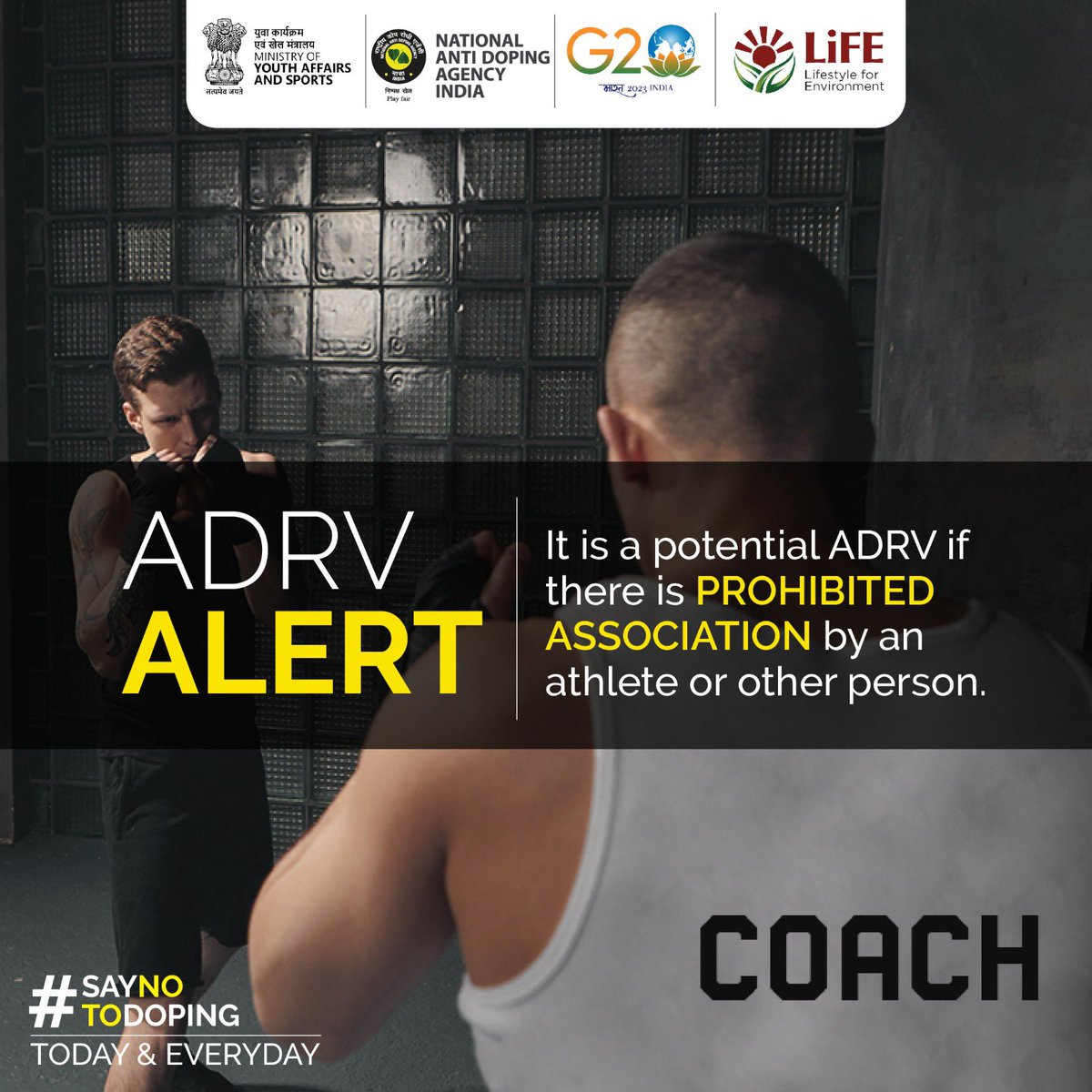 NADAIndiaOffice's tweet photo. Athletes stay informed!
Prohibited Association by an athlete or other person is a violation and may lead up to 2 years of ban.
 Play fair, stay clean!

#SayNoToDoping #NADAIndia #Athlete #Sports #PlayFair #CleanSport #AntiDoping #NoDoping #PlayTrue #IForIntegrity https://t.co/WM4YPo615c