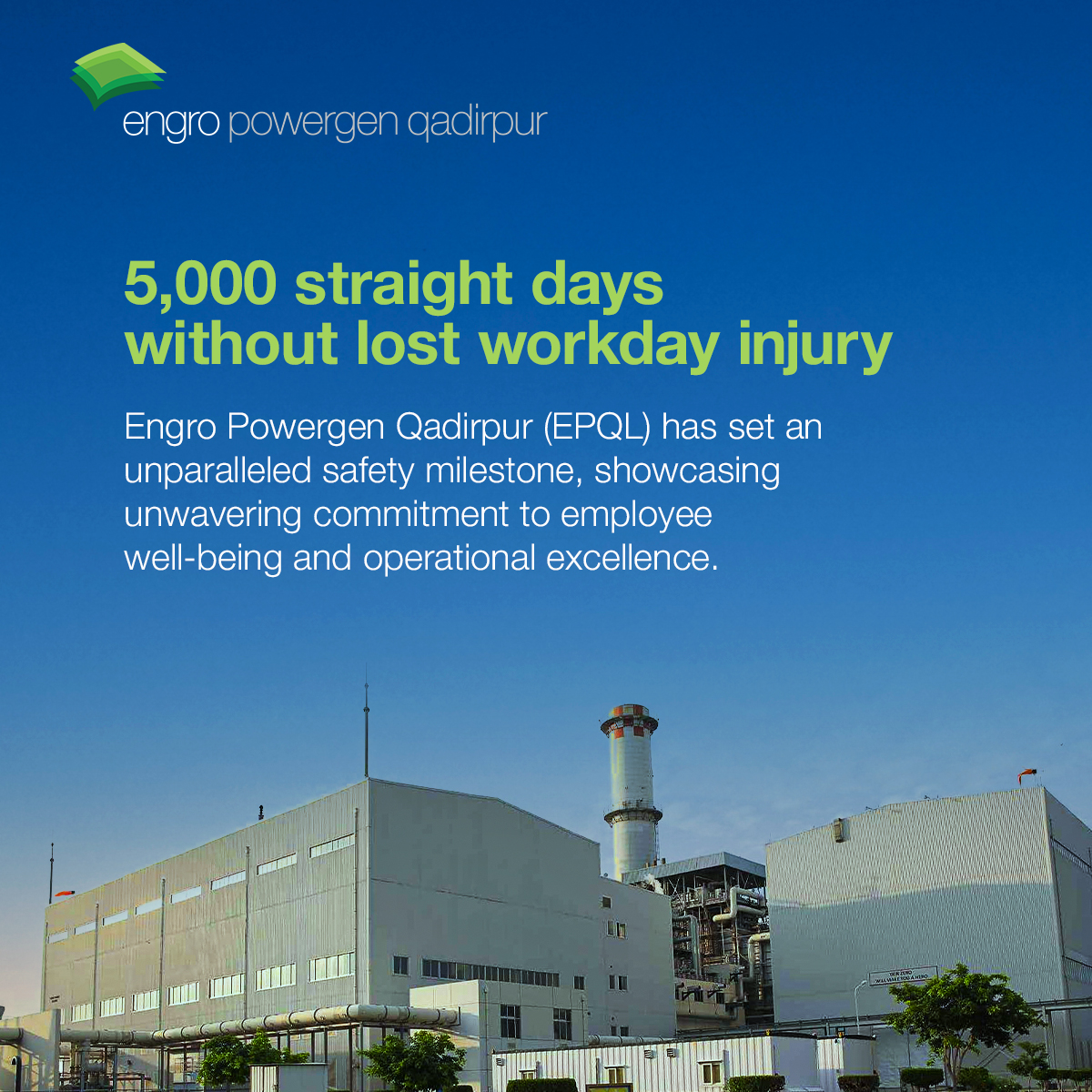 engro_group's tweet image. Engro Powergen Qadirpur (EPQL) has achieved a remarkable milestone by continuing its exceptional safety record, reaching a safety streak of 5,000 consecutive days without a Lost Workday Injury (LWI) since its Commercial Operations Date on March 27, 2010.

#Engro #ENablingGROwth…