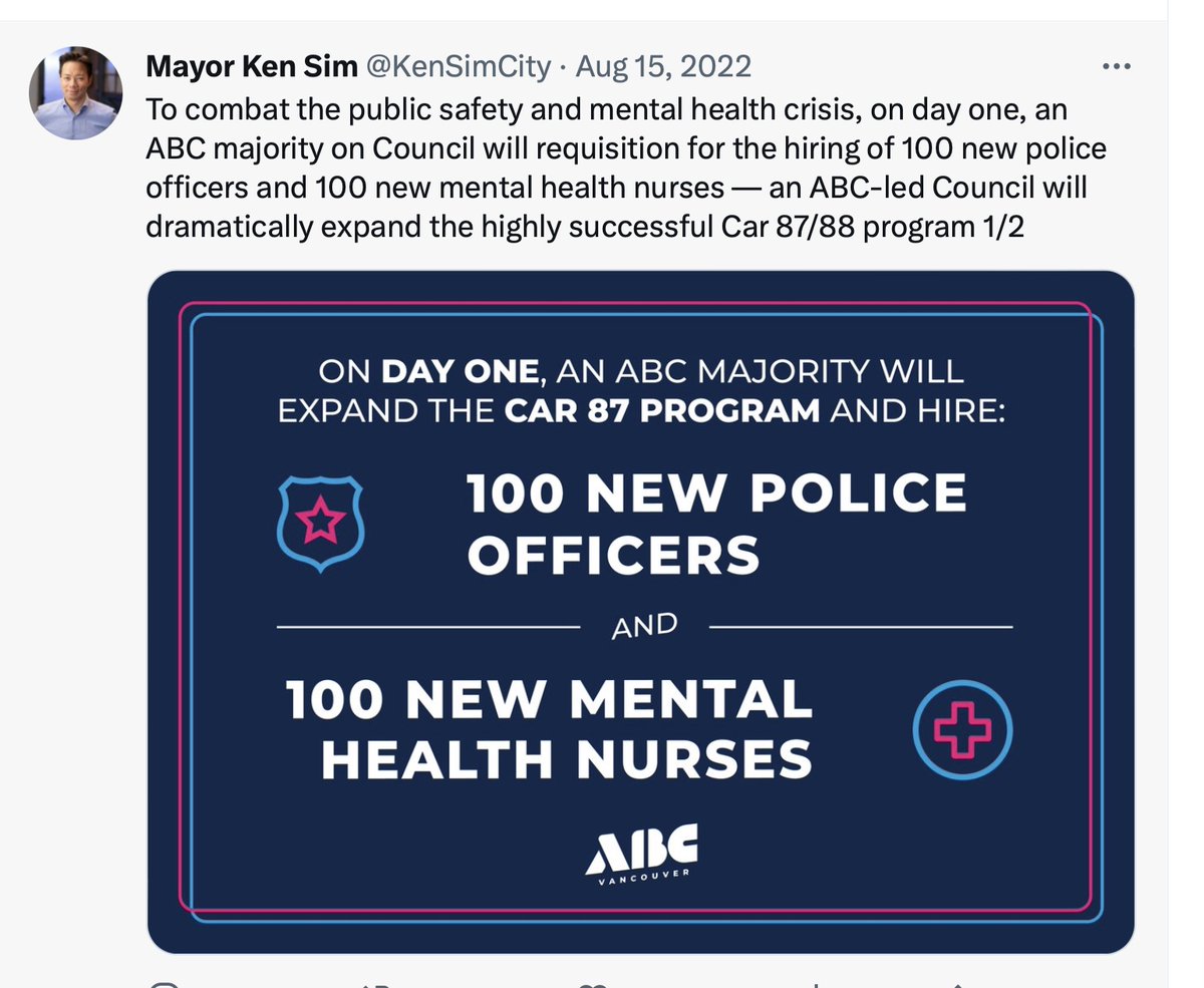 Ken Sim reverses his promise on the Parks Board. 

Again! 

Now will kill it off.

Ken Sim's promises to Vancouver voters? 

Are just untrustworthy. 

Where are the 100 New Mental Health Nurses you and your #ABC councillors promised us Ken?

#vanpoli #Parkksboard