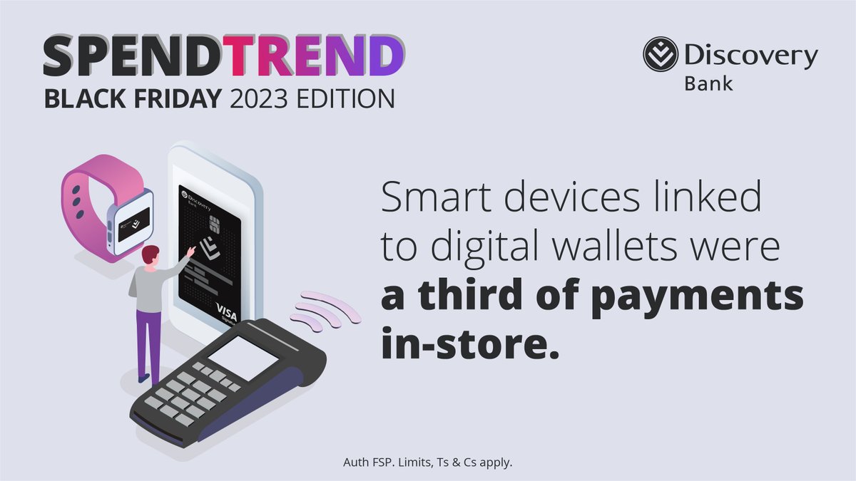 Discovery_SA's tweet photo. #DiscoveryBank’s savvy clients are embracing the latest tech📳 even when in stores.
Our #DiscoveryMaths shows on #BlackFriday a third of in-store purchases were made with a smartphone or wearable device🛒
Read more in our #SpendTrend Black Friday edition: https://t.co/oGQjyYkPDl https://t.co/xgEPQkjJ1D