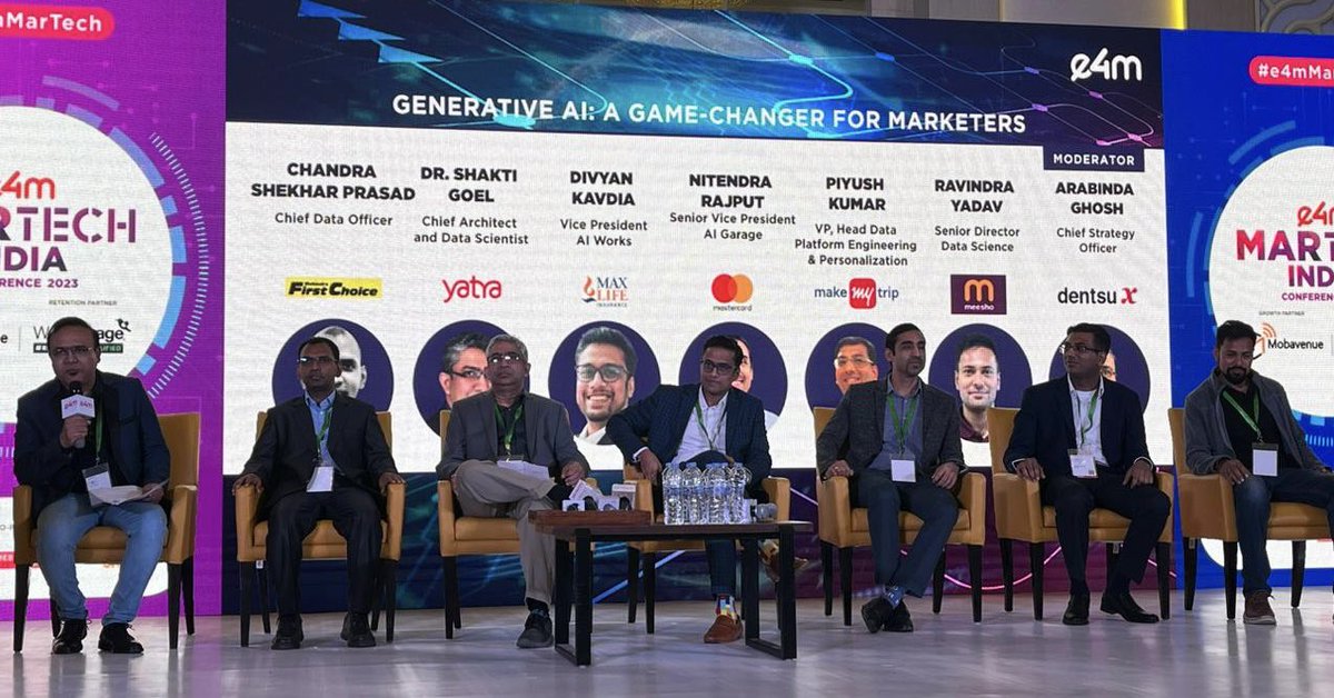 mastercardindia's tweet photo. At the @e4mtweets MarTech India Conference 2023, Nitendra Rajput, Senior VP &amp; Head, AI Garage, Mastercard India speaks on #GenerativeAI and how it redefines a marketer’s role.

#e4mMarTech #MarTechConference2023 #MarTech https://t.co/T6ATQ6D75x