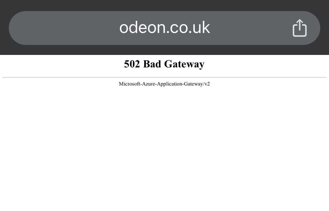 meliflyon's tweet photo. @ODEONHelp hello, is your website down? I’m getting this on multiple browsers https://t.co/npUSF2sDtH