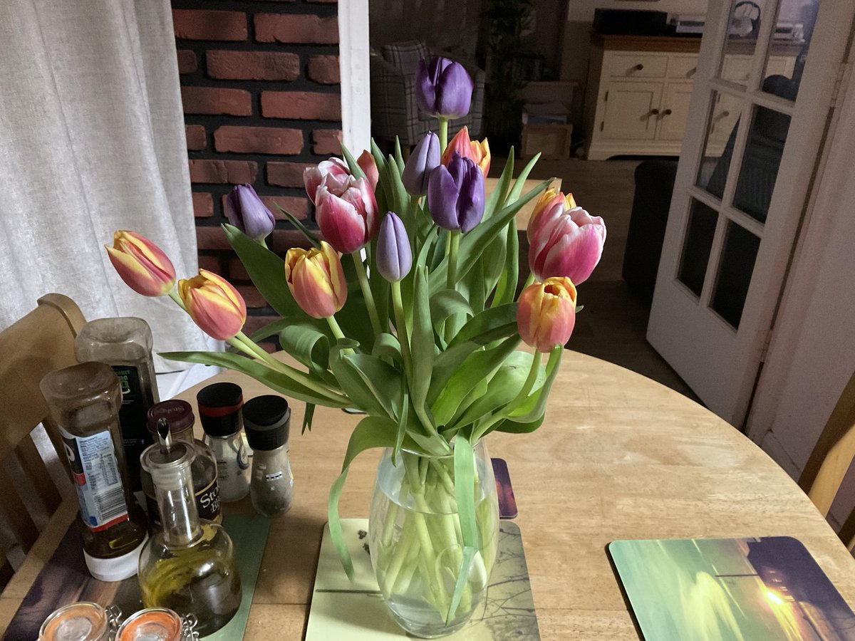 Noel bought me some lovely tulips they remind me of spring