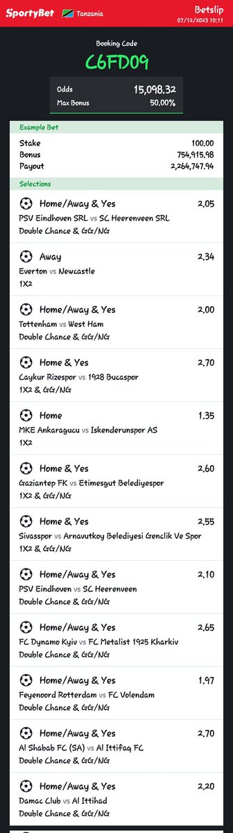 Haya leo nimewaletea hii hapa ila kama huna <a href="/SportyBet/">SportyBet</a> unaeza chukua team hapo ukaminia mwenyew me siuzi odds 
Nawaletea wa team 4 kama tulizo shinda jana 
Odds chache 
Ila za uakika nazileta👇👇