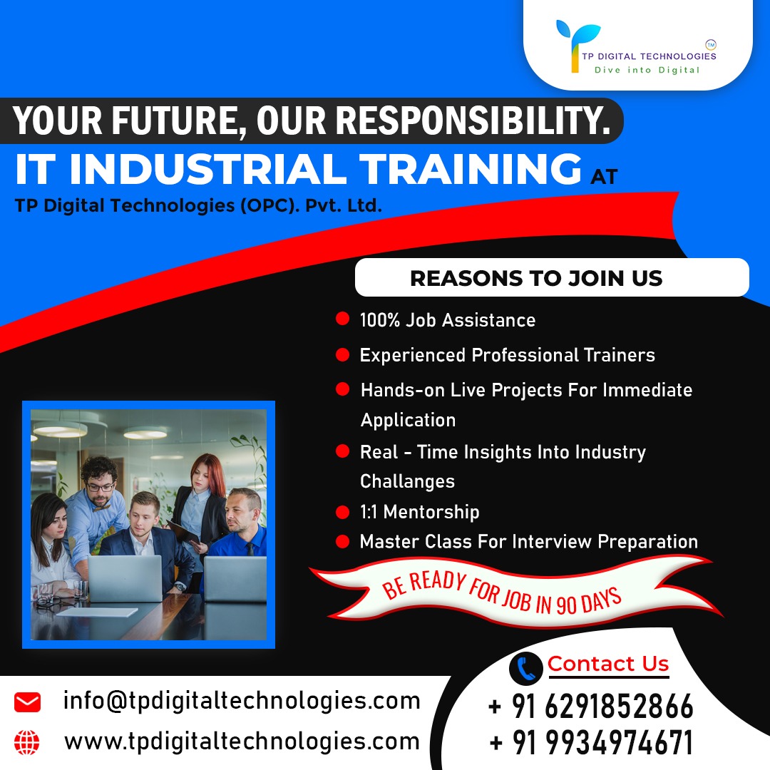 'Unlock your potential with our IT Industrial Training program!'

Don't wait! Book an appointment today, Call Us
+91 6291852866 / +91 9830108958

#ITTraining #ITindustry #ITindustrialtraining #industrialtraining #ITCourse #tpdigitaltechnologies#itservices #kolkata #itjobs