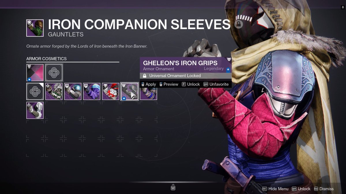 GU1Duck's tweet photo. @BungieHelp Somehow all of my synthweave straps disappeared and I think I've figured out why. The ornaments Saladin sells appear in the transmog menu after purchase with an "unlock" option—but unlocking from here instead of the inventory actually costs resources 😭! https://t.co/vKb6GCmrKf