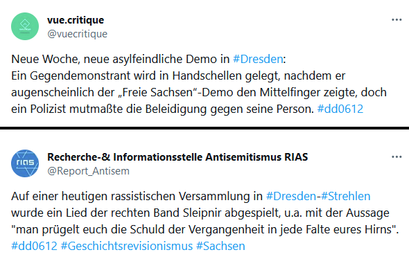 fluxusx's tweet photo. Beides gestern bei Nazidemo in #Dresden. #dd0612 https://t.co/4v3Ky733by