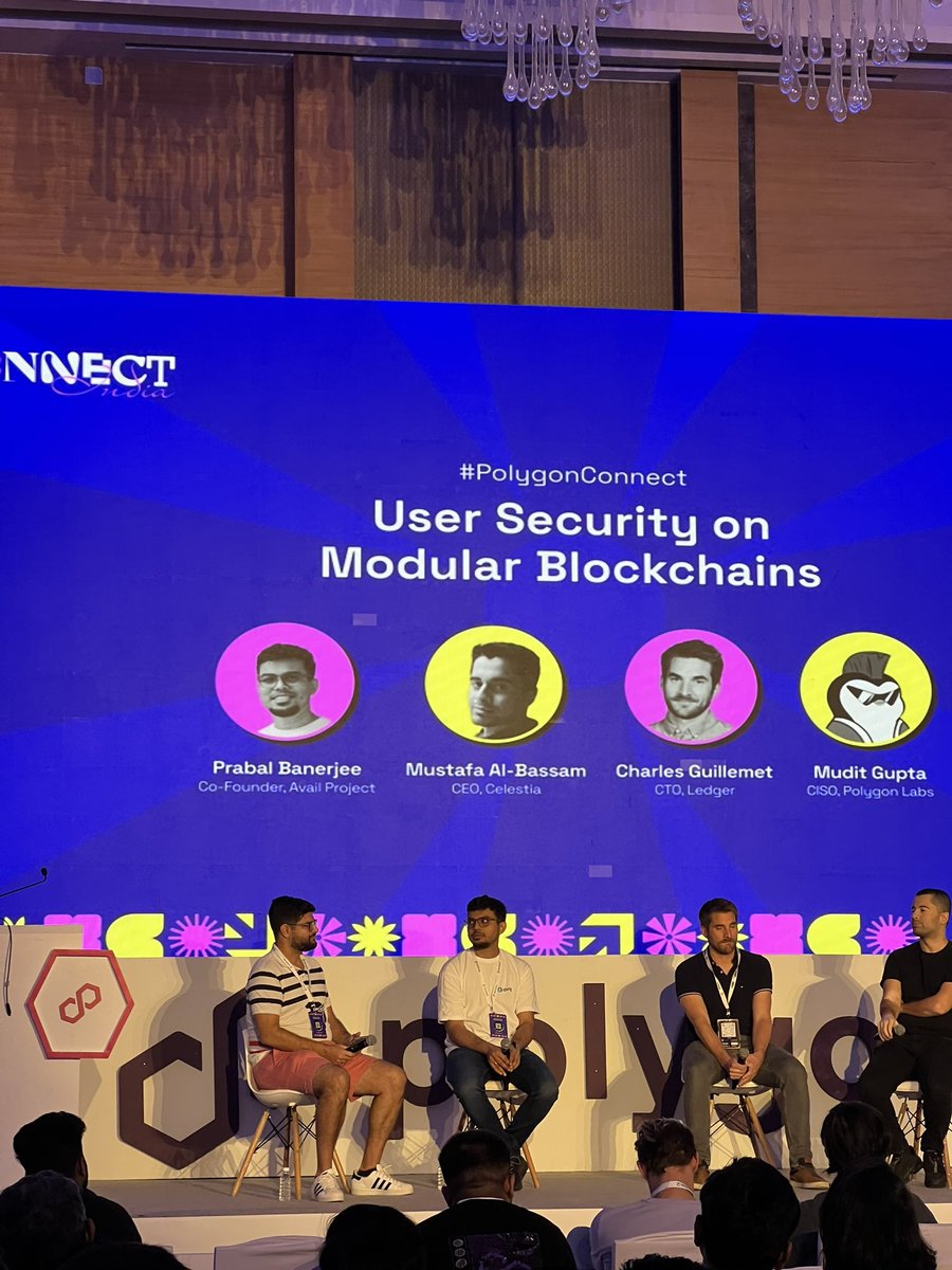 .@prabalbanerjee live at Polygon Connect with @musalbas @Mudit__Gupta and @P3b7_ talking about security on modular blockchains 💥