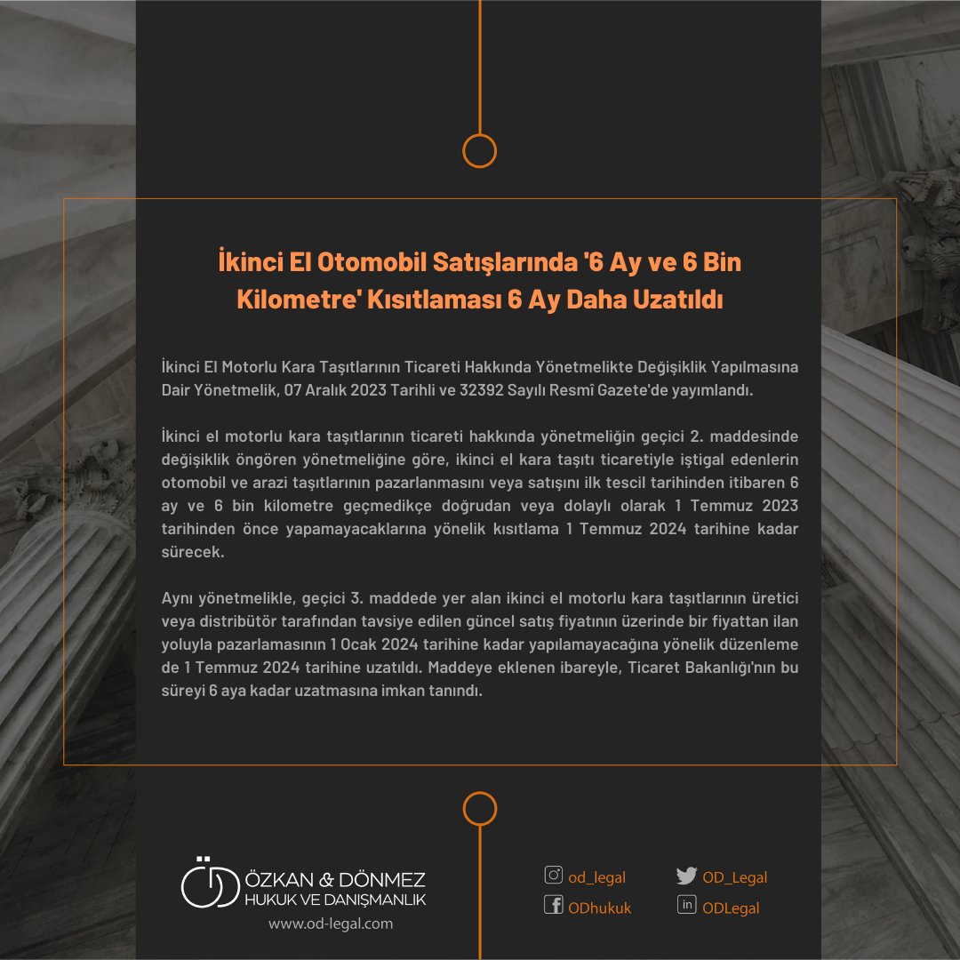 OD_Legal's tweet photo. İkinci El Otomobil Satışlarında '6 Ay ve 6 Bin Kilometre' Kısıtlaması 6 Ay Daha Uzatıldı #ODLegal #gündem https://t.co/KSwiSYU7NJ