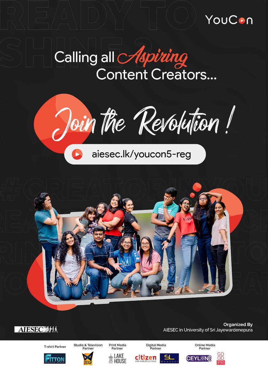 SLWebCast's tweet photo. Still have't registered for YouCon 5.0?
Grab the golden oppurtunity! Take the first step into the world of Content Creation by registering now.
It's your time to shine!
Register for YouCon 5.0 for Free:
https://t.co/8tnYtibbJ3
#AIESEClk #AIESECinUSJ #YouCon #SLWebCast https://t.co/EorXpcRzfv
