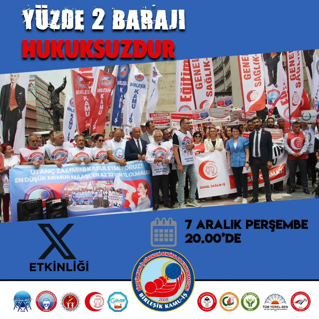 buroissendikasi's tweet photo. Sendikal örgütlenmenin önüne geçen % 2 barajı adaletsizliğine sessiz kalmıyoruz!
Bugün:
🕐 20:00'de 
🚩 X'te (Twitter) 
SES YÜKSELTİYORUZ...

#memur #memurlar #anayasamahkemesi #kamu #sendika #büroiş https://t.co/JTyJs44Aco
