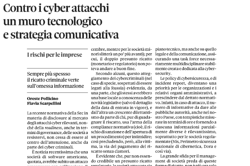 Rischi per le imprese 🗞️'Contro i cyber attacchi un muro tecnologico e strategia comunicativa' su @sole24ore 🛡️ Proteggi l'azienda da attacchi informatici con il servizio “Check up Sicurezza IT” promosso dalle #CamerediCommercio cybersecurity-pmi.infocamere.it @unioncamere @PID_CamCom