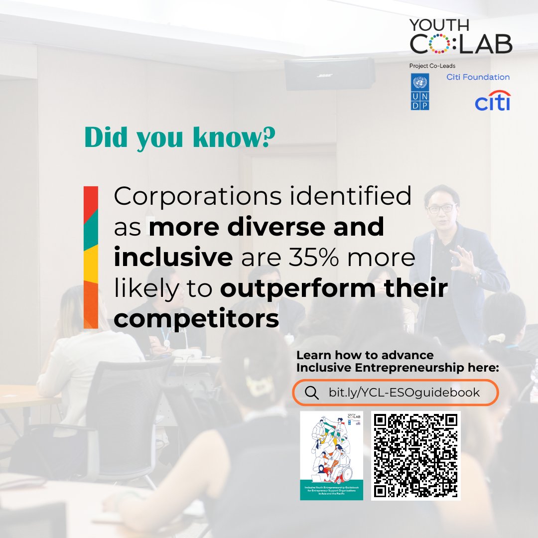 Did you know? 💭 Corporations identified as more diverse and inclusive are 35% more likely to outperform their competitors. Learn some of the ecosystem's best practices on how ESOs empower underserved and marginalized youth here 📖 bit.ly/YCL-ESOguidebo…