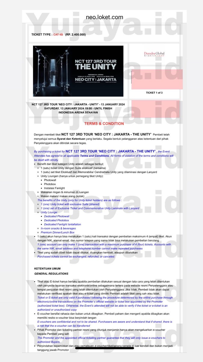 WTS NCT 127 3rd tour the unity Day 1
CAT 4B
Sisa 2 tiket ya