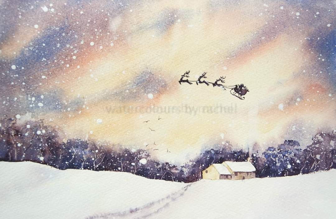 Watercoloursbyrachel #AdventCalendar December 7th Happy Thursday x Snow-Flakes Out of the bosom of the Air, Out of the cloud-folds of her garments shaken, Over the woodlands brown and bare, Over the harvest-fields forsaken Silent, and soft, and slow Descends the snow. #art #sky