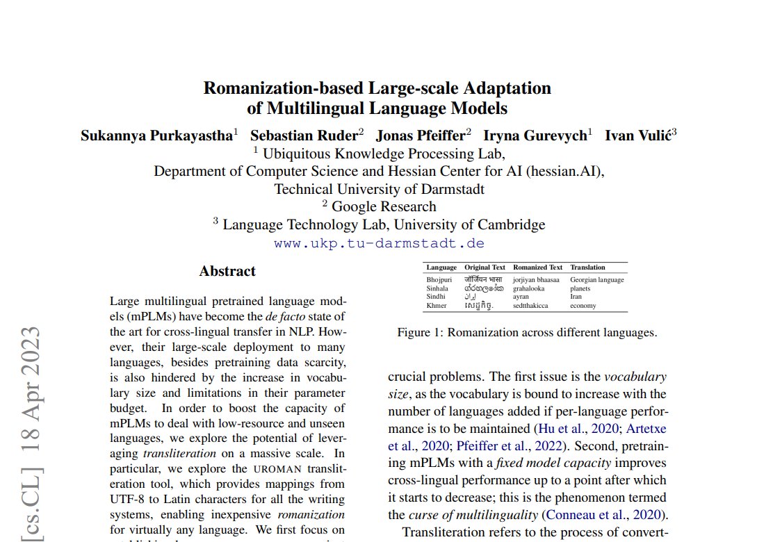 🌐 Unleash the Power of Multilingual Pretrained Language Models (mPLMs) in #NLProc with UROMAN 🚀 Discover more about our latest #EMNLP2023 Findings paper in this thread! (1/🧵) 📃arxiv.org/abs/2304.08865