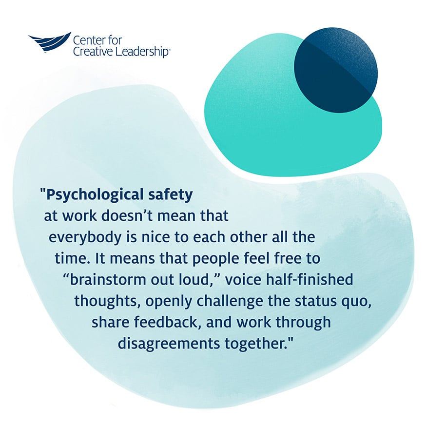 Research by @CCLdotORG found teams with high degrees of psychological safety reported higher levels of performance & lower levels of interpersonal conflict. They also found that senior leadership teams reported the greatest differences in their perceived levels of psychological