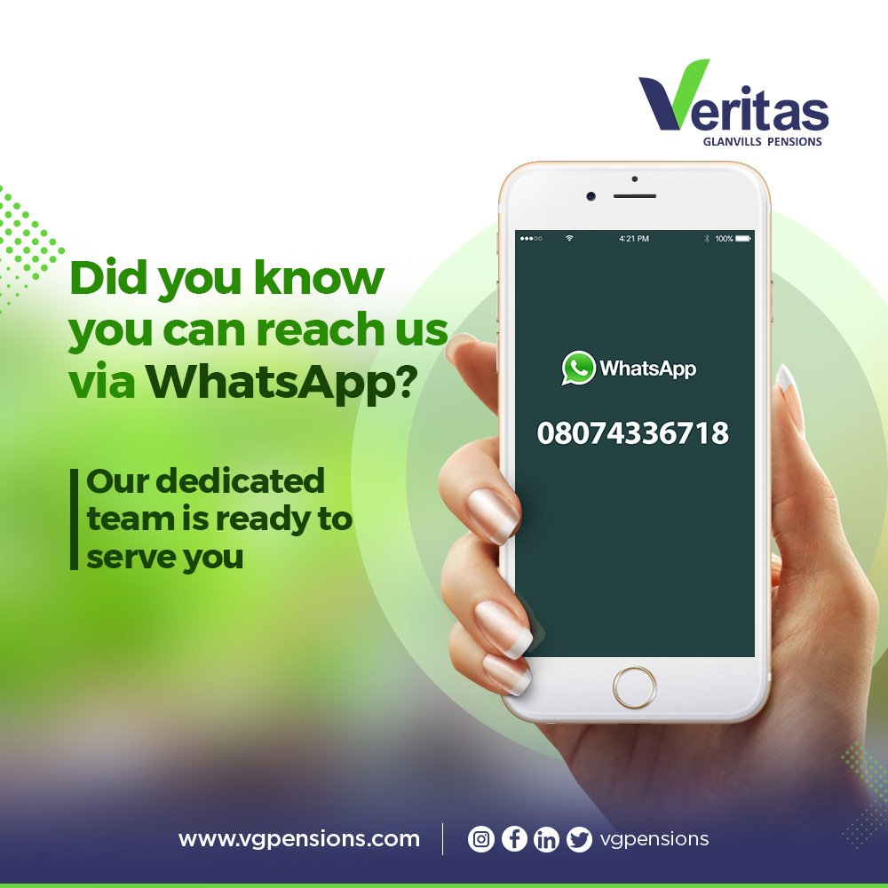 vgpensions1's tweet photo. Experience prompt response to all your pension enquiries via our dedicated WhatsApp channel.
#promptness
#touchpoint
#excellentservice
#vgp
#vgpensions https://t.co/natsyV0exf