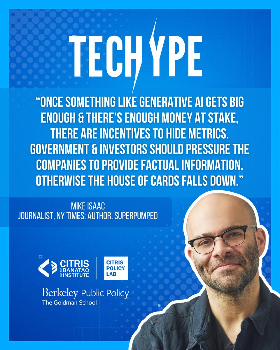 TecHype Show (@techypeshow) on Twitter photo Wondering about the future of AI startups? Join us for a new <a href="/TecHypeShow/">TecHype Show</a> episode on the buzz around OpenAI where host @BNonnecke and <a href="/mikeisaac/">rat king 🐀</a> talk about all that buzz around AI! <a href="/CITRISPolicyLab/">CITRIS Policy Lab</a> <a href="/citrisnews/">CITRIS</a> <a href="/UCBerkeley/">UC Berkeley</a> <a href="/GoldmanSchool/">Goldman School of Public Policy</a> <a href="/uctelevision/">UCTV</a> Wondering about the future of AI startups? Join us for a new <a href="/TecHypeShow/">TecHype Show</a> episode on the buzz around OpenAI where host @BNonnecke and <a href="/mikeisaac/">rat king 🐀</a> talk about all that buzz around AI! <a href="/CITRISPolicyLab/">CITRIS Policy Lab</a> <a href="/citrisnews/">CITRIS</a> <a href="/UCBerkeley/">UC Berkeley</a> <a href="/GoldmanSchool/">Goldman School of Public Policy</a> <a href="/uctelevision/">UCTV</a>