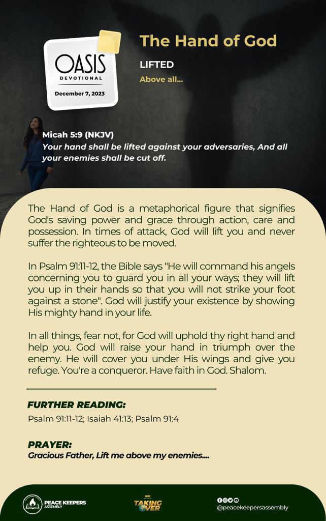PeaceKeepersInt's tweet photo. Oasis Daily Devotion~The Hand of God (LIFTED) https://t.co/0qQUlINQWK