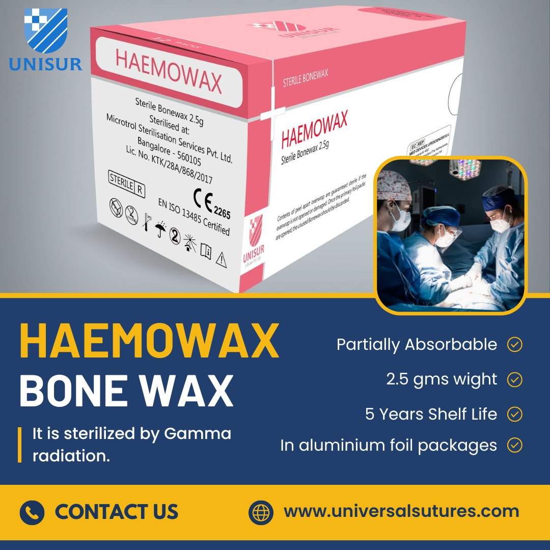 universalsuture's tweet photo. As pioneers in surgical solutions, we ensure that our bone wax enhances surgical procedures, promoting efficient hemostasis and facilitating optimal patient outcomes. 
https://t.co/H24Zq0e0Ly https://t.co/0KxFlzrESV