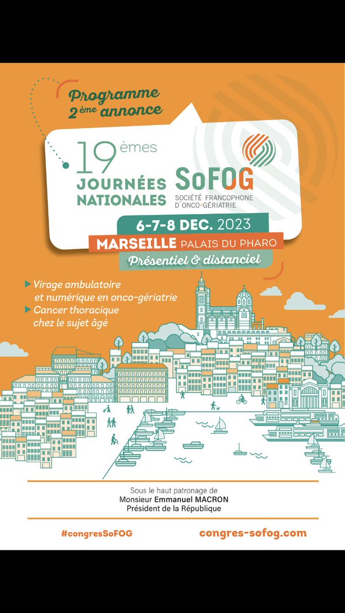 ⏰C’est parti pour le deuxième jour des journées nationales de la société francophone d’onco-gériatrie à Marseille! Bon congrès à tous ! #OncoGeriatrie #Sofog23