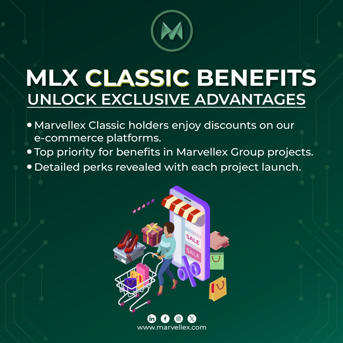 Unlock exclusive discounts on our e-commerce platforms for Marvellex Classic holders!

Enjoy top-priority access to exciting Marvellex Projects, with details revealed at each project launch. Elevate your experience with Marvellex! 

#MarvellexClassic #ExclusiveDiscounts