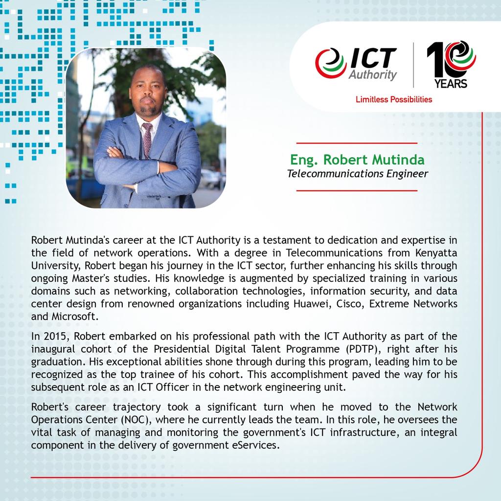 <a href="/DigiTalentKenya/">Presidential DigiTalent Programme</a> has given this country great minds such as <a href="/RobertMutindah/">Robert Mutinda</a> who is now working at the <a href="/ICTAuthorityKE/">ICT Authority</a>  as a Telecoms Engineer.We celebrate all the Interns who have passed through this Programme since 2015