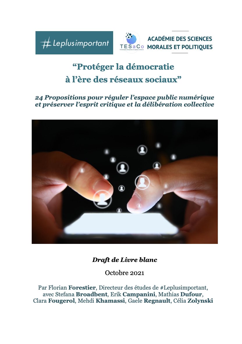 Christophe Deloire (@cdeloire) on Twitter photo <a href="/Alliance_Presse/">AlliancePresse</a> <a href="/EGinformation/">États généraux de l'information</a> <a href="/derochegonde/">Amaury de Rochegonde</a> <a href="/satellifax/">Satellifacts</a> <a href="/RomColas/">Romain Colas</a> <a href="/polriKr/">Paul Ricard</a> <a href="/ChBaldelli/">Christopher Baldelli</a> <a href="/Presse_News/">La Lettre A Médias</a> <a href="/PPetillault/">Pierre Petillault</a> <a href="/APEMedias/">A.P.E.M</a> <a href="/PascalRuffenach/">Pascal Ruffenach</a> <a href="/be_my_media/">be my media</a> <a href="/elsagrangier/">🌷𝗘𝗹𝘀𝗮 𝗗𝗮 𝗖𝗼𝘀𝘁𝗮</a> <a href="/LeCLEMI/">CLEMI</a> 📌 Contribution #Leplusimportant x <a href="/EGinformation/">États généraux de l'information</a>. Le think tank formule 24 propositions, dont :
▶️ lancer une concertation nationale afin de préciser un statut d’espace public pour les réseaux sociaux au-delà d’une taille critique
▶️ instituer un droit de réponse numérique
▶️ <a href="/Alliance_Presse/">AlliancePresse</a> <a href="/EGinformation/">États généraux de l'information</a> <a href="/derochegonde/">Amaury de Rochegonde</a> <a href="/satellifax/">Satellifacts</a> <a href="/RomColas/">Romain Colas</a> <a href="/polriKr/">Paul Ricard</a> <a href="/ChBaldelli/">Christopher Baldelli</a> <a href="/Presse_News/">La Lettre A Médias</a> <a href="/PPetillault/">Pierre Petillault</a> <a href="/APEMedias/">A.P.E.M</a> <a href="/PascalRuffenach/">Pascal Ruffenach</a> <a href="/be_my_media/">be my media</a> <a href="/elsagrangier/">🌷𝗘𝗹𝘀𝗮 𝗗𝗮 𝗖𝗼𝘀𝘁𝗮</a> <a href="/LeCLEMI/">CLEMI</a> 📌 Contribution #Leplusimportant x <a href="/EGinformation/">États généraux de l'information</a>. Le think tank formule 24 propositions, dont :
▶️ lancer une concertation nationale afin de préciser un statut d’espace public pour les réseaux sociaux au-delà d’une taille critique
▶️ instituer un droit de réponse numérique
▶️