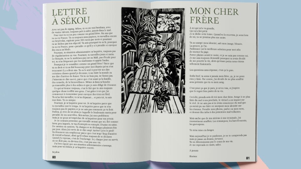 Shaïma a offert une superbe lecture de son texte, où elle dit adieu à son cher frère qui l’a vue grandir et l’a fait périr en usurpant son identité 💬💔

À retrouver dans la revue → kisskissbankbank.com/fr/projects/co…